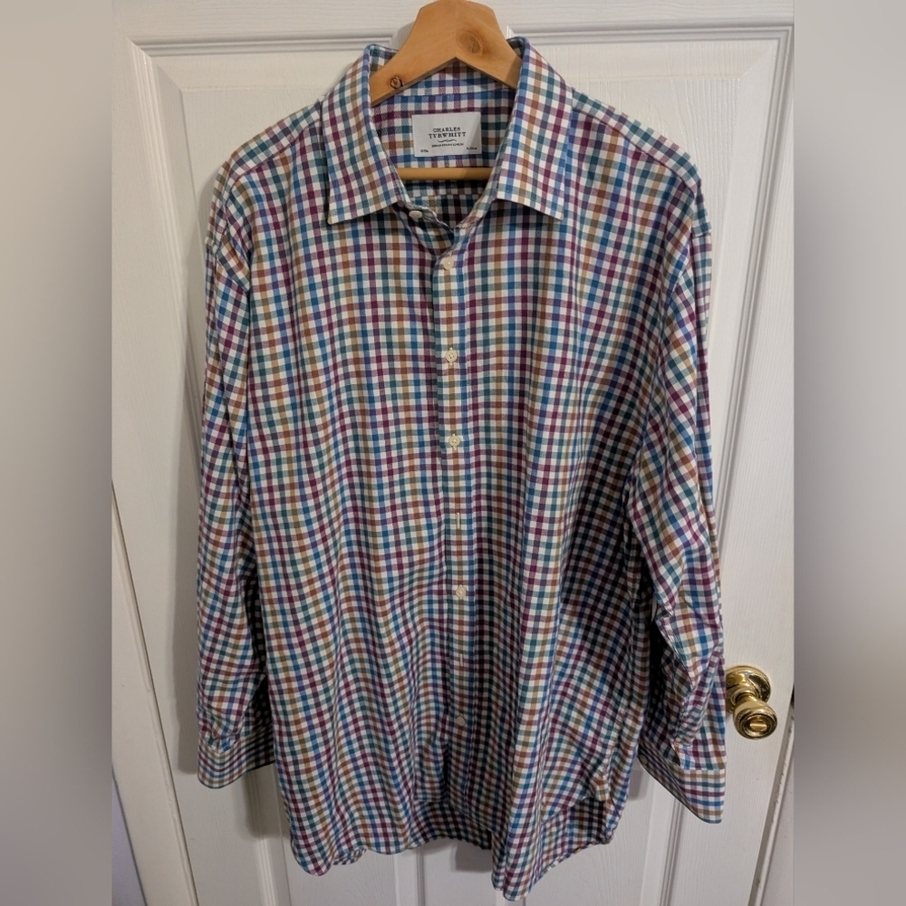 Charles Tyrwhitt Mens Dress Shirt Long Sleeve Button Yellow Blue Size 18-35